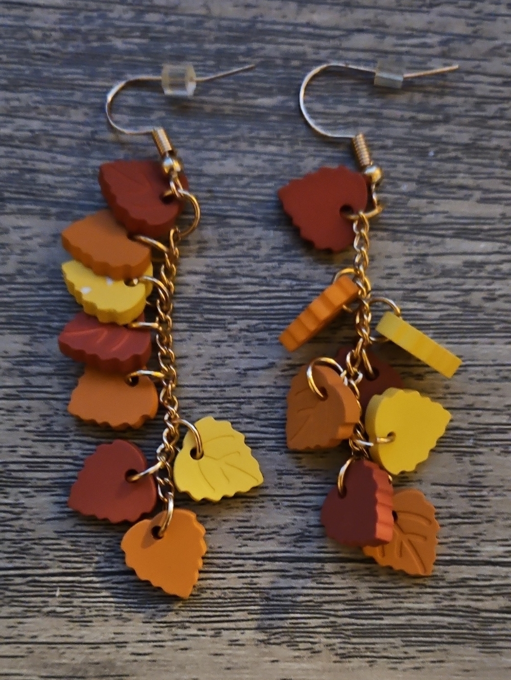 Autumn Leaf Dangle Earrings - Yellow Orange Brown